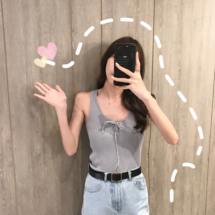 清粉黄蓝吊带外穿小清新港风学生可爱港味chic复古泫雅背心女