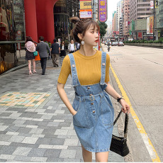 连衣裙2020新款夏季流行女装韩版假两件T恤裙背带短裤套装闺蜜装