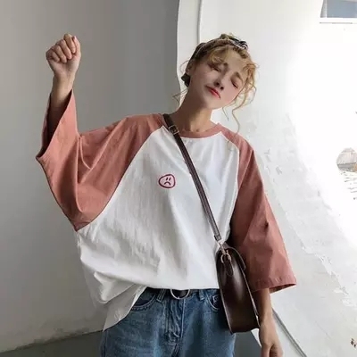 原宿bf风韩版中长款T恤女装短袖学生