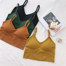 批发实拍 新款无钢圈文胸大露背内衣美背大U型中长款吊带背心带胸垫女