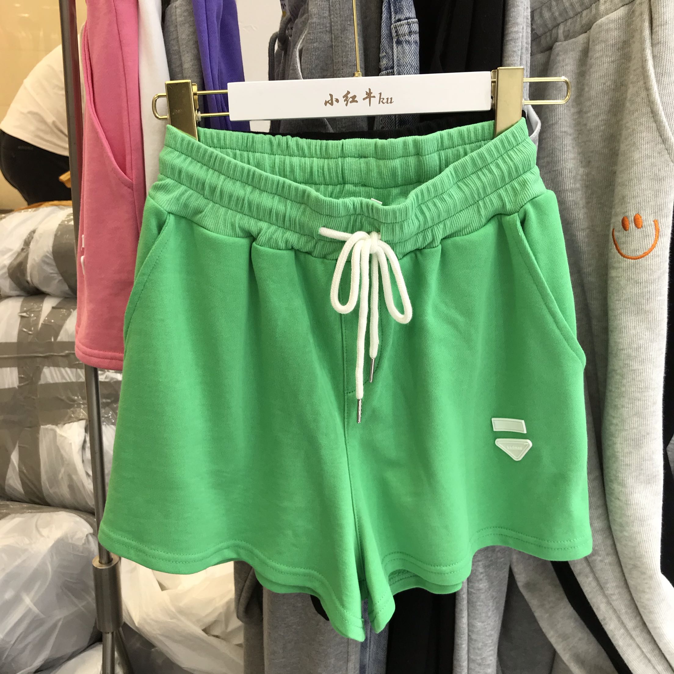 2020夏季亮色韩范纯棉松紧腰绑带休闲运动短裤卫裤宽松百搭热裤女