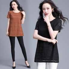批发<b class='q'>中长款</b>宽松短袖雷丝衫夏装大码女装蕾丝上衣女2026新款洋气小衫夏