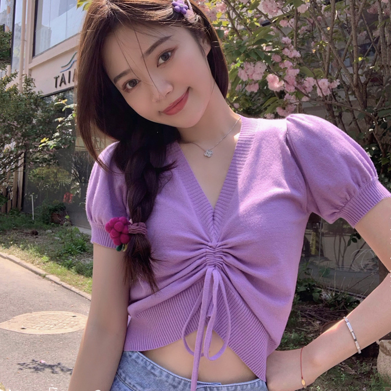 林珊珊 楠楠私服升级版 又舒服又显比例的多色抽绳短袖针织衫