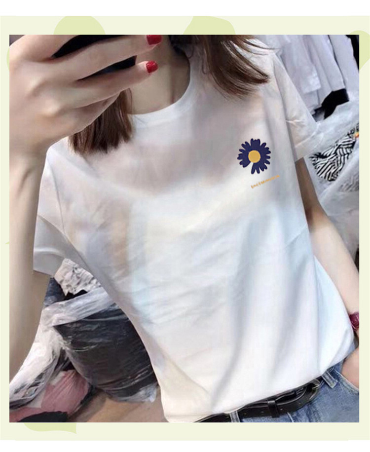 40支纯棉奥代尔2020夏装官图 小雏菊图案上衣圆领短袖t恤女