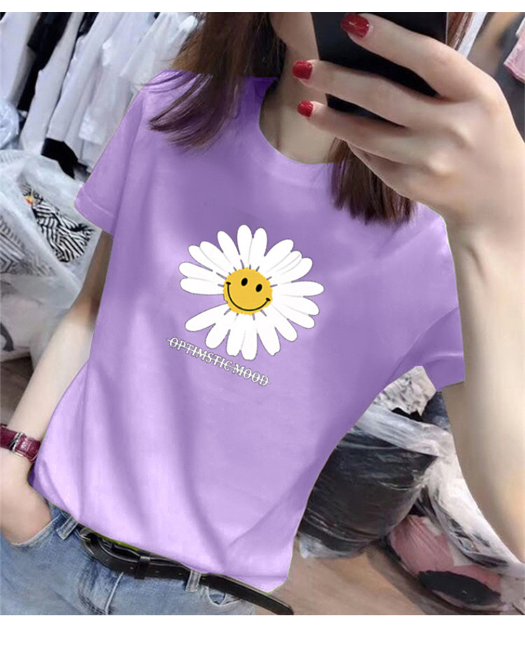 40支纯棉奥代尔2020夏装官图 超火cec小雏菊图案短袖t恤女