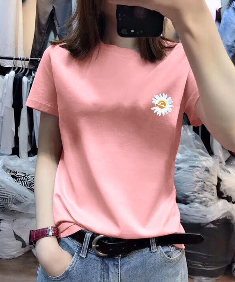 40支纯棉奥代尔2020夏装官图 超火cec小雏菊图案短袖t恤女