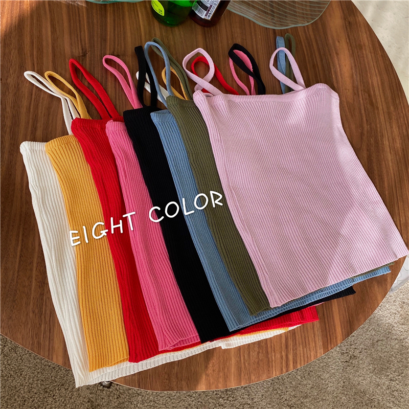 Actual price, real shot, Korean style versatile slim fit knitted camisole top for women