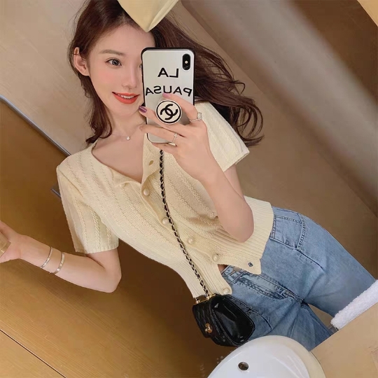 美美的夏夏紫色上衣ins女潮短袖开衫女春季外搭短款t恤针织上衣薄