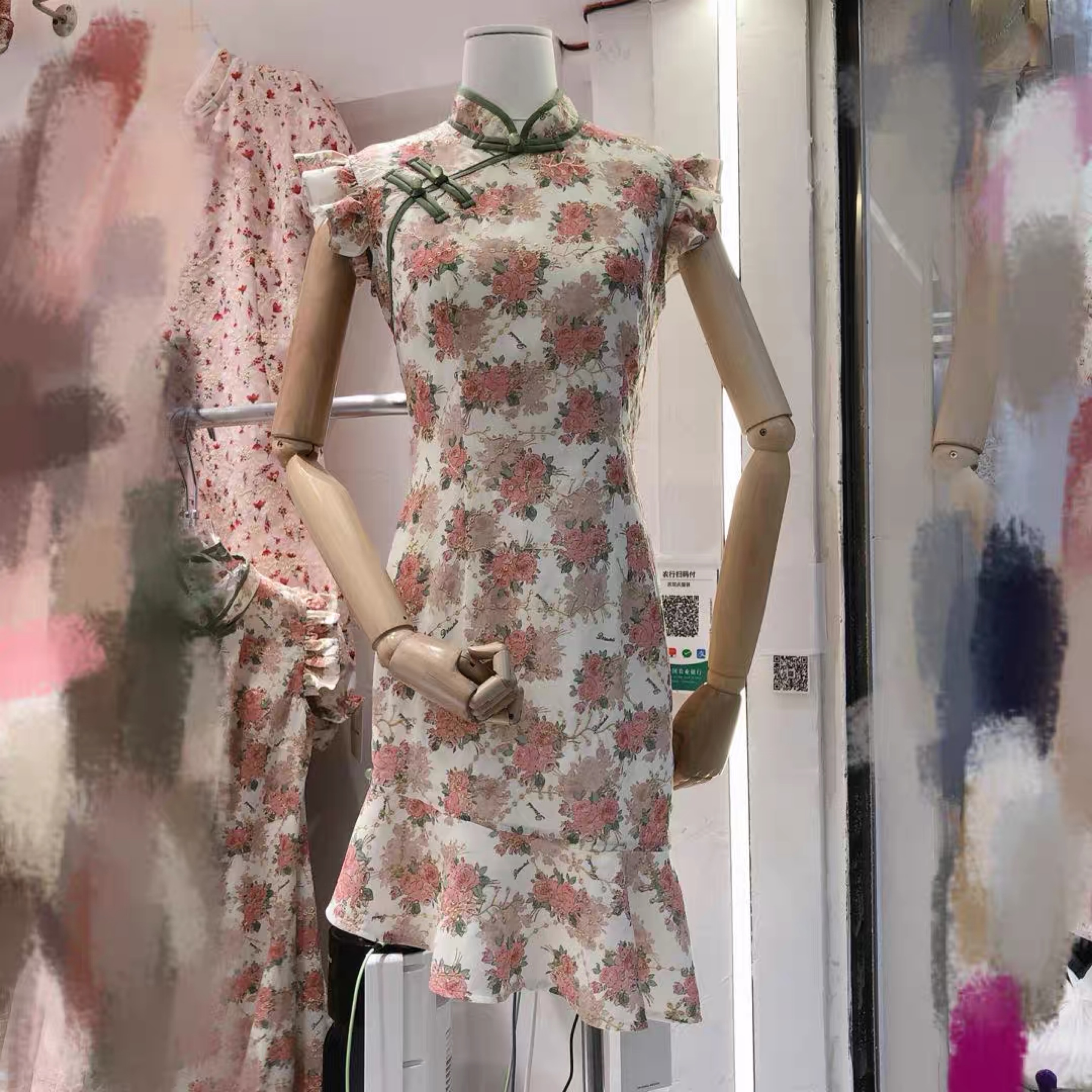 虫虫apm高定大上新玫瑰花旗袍连衣裙