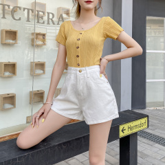 High waist denim shorts women's summer loose show thin net infrared wear a word versatile wide leg hot pants