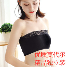 批发10件装性感莫代尔花边一字蕾丝抹胸 夏季爆款一片式防走光裹胸