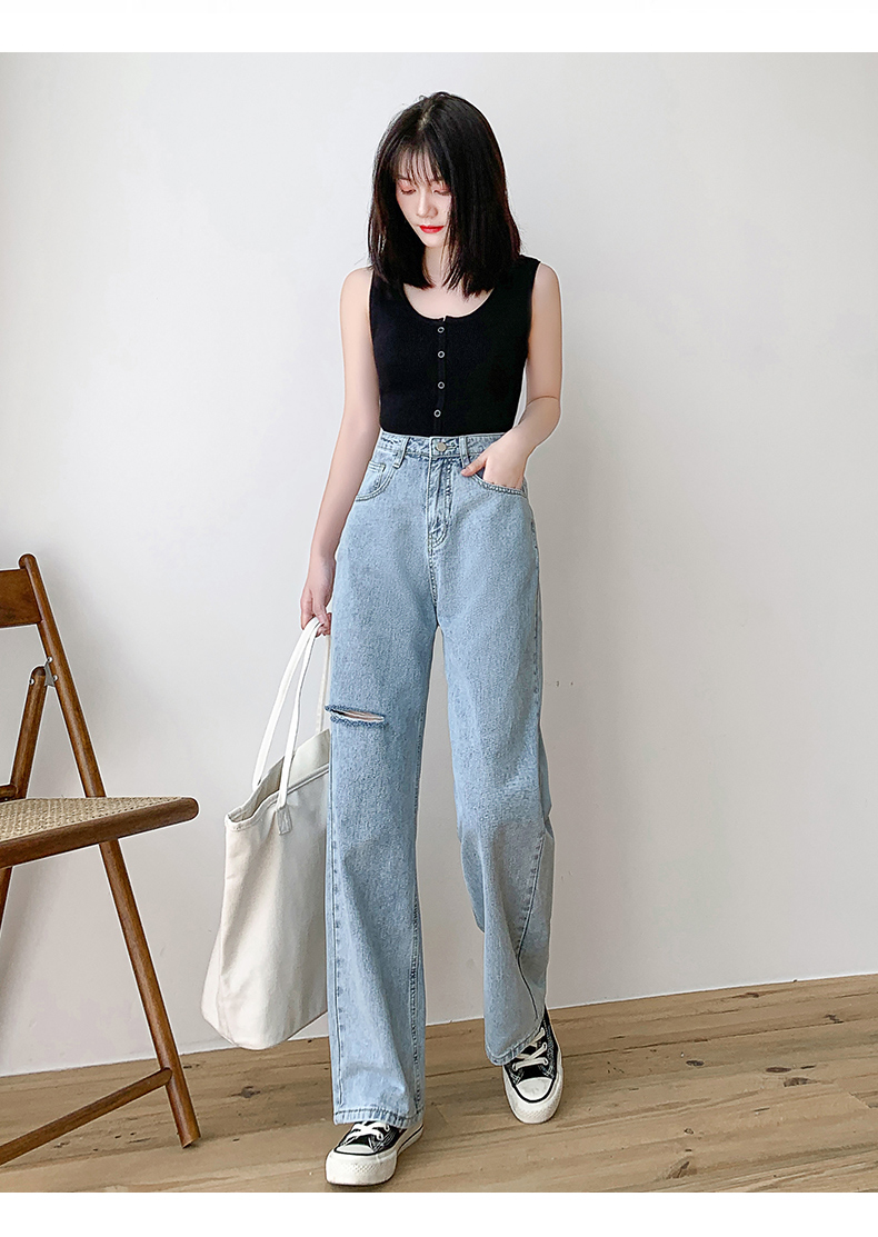 实拍加长坠感牛仔阔腿裤女薄夏装2020新款高腰垂感宽松显瘦拖地裤