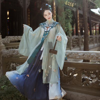 非原创汉服春山集蝴蝶谷云肩长衫明制立领开衫大橘大利褶裙