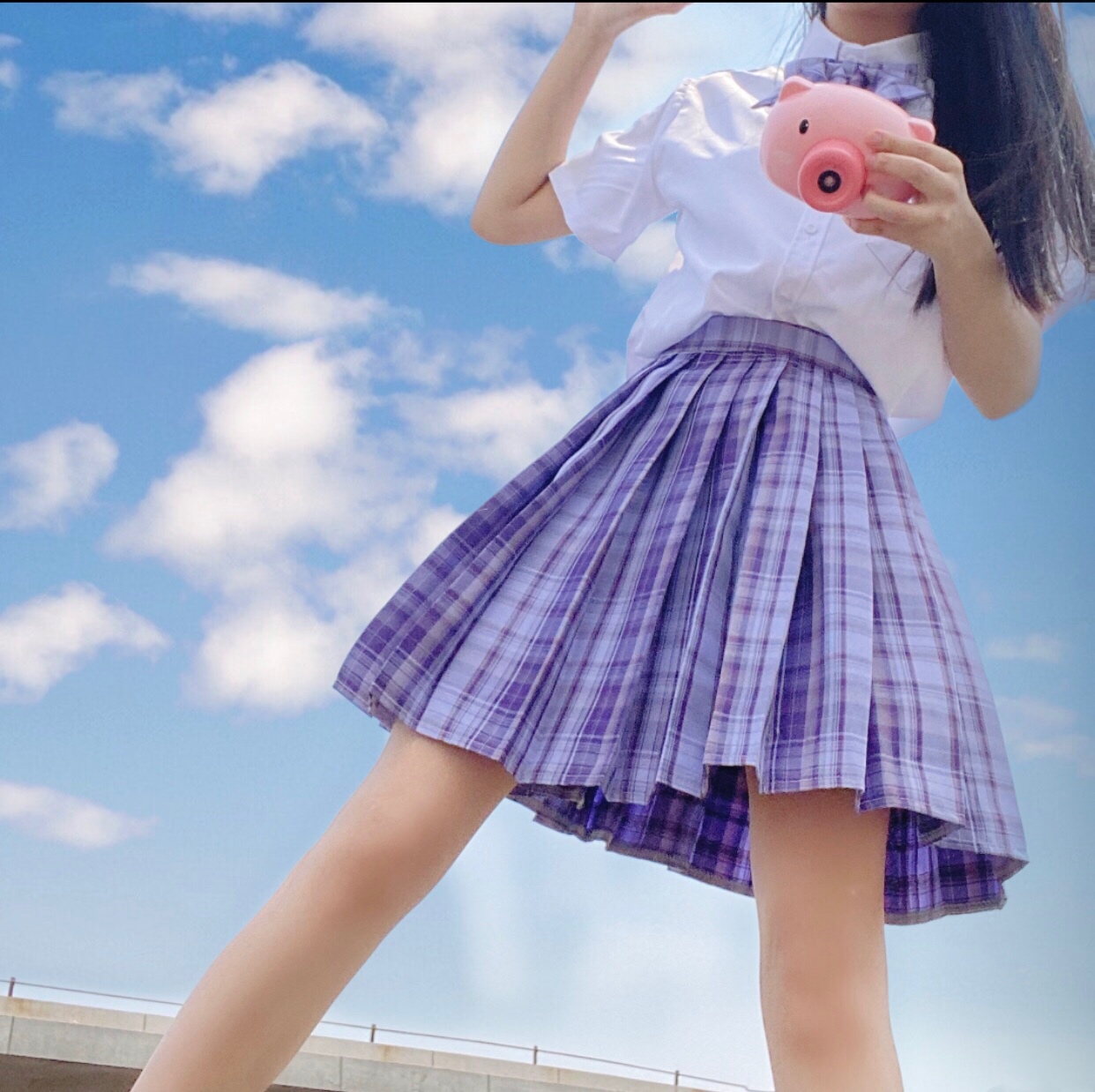 实拍现货 葡萄汽水啦啦酱jk制服裙格裙日系女学生百褶裙 定位线
