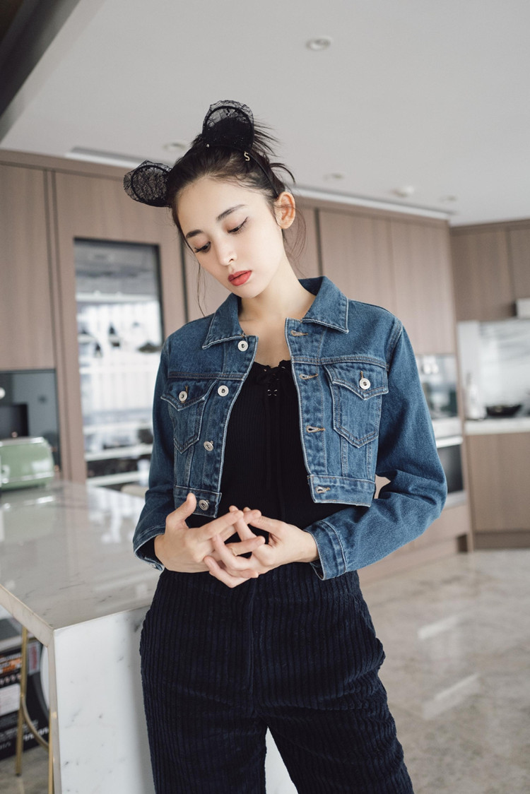 2020明星古力娜扎同款短款牛仔外套女韩版春秋新款拼接百搭夹克女