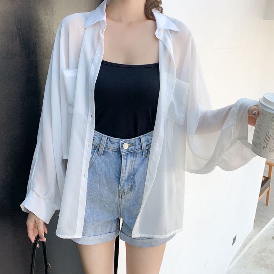 Sun protection clothing chiffon shirt white fairy cardigan thin breathable Korean style loose 2024 summer new style UV protection