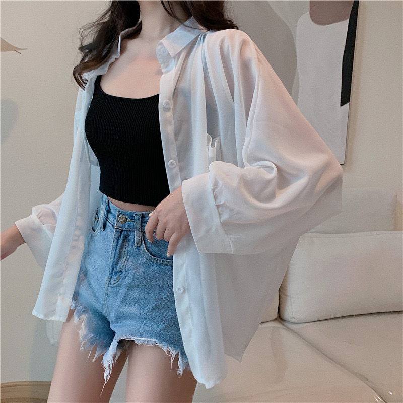 Sun protection clothing chiffon shirt white fairy cardigan thin breathable Korean style loose 2024 summer new style UV protection