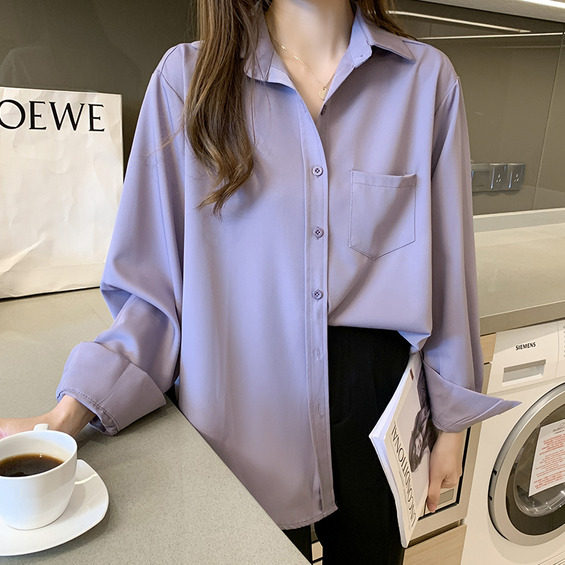 Actual shot of 2024 spring shirt women's top design niche retro Hong Kong style chiffon silky temperament long-sleeved shirt for women