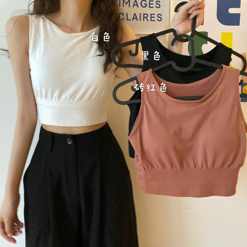 实拍实价~ 夏季韩版纯色抹胸无钢圈露肚脐运动吊带背心