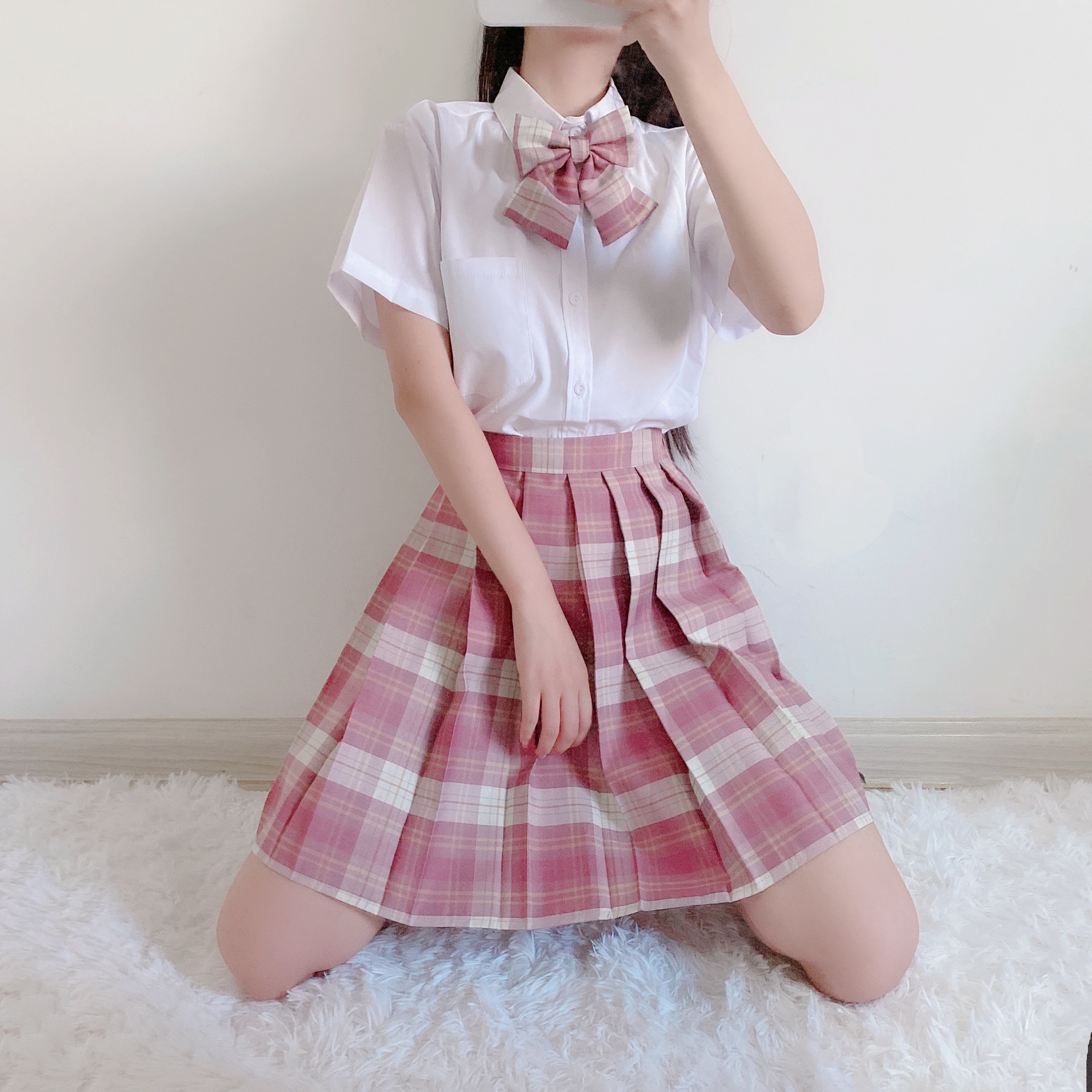 现货实拍 树莓红茶jk格纹制服短裙日系学生百褶裙衬衫两件套