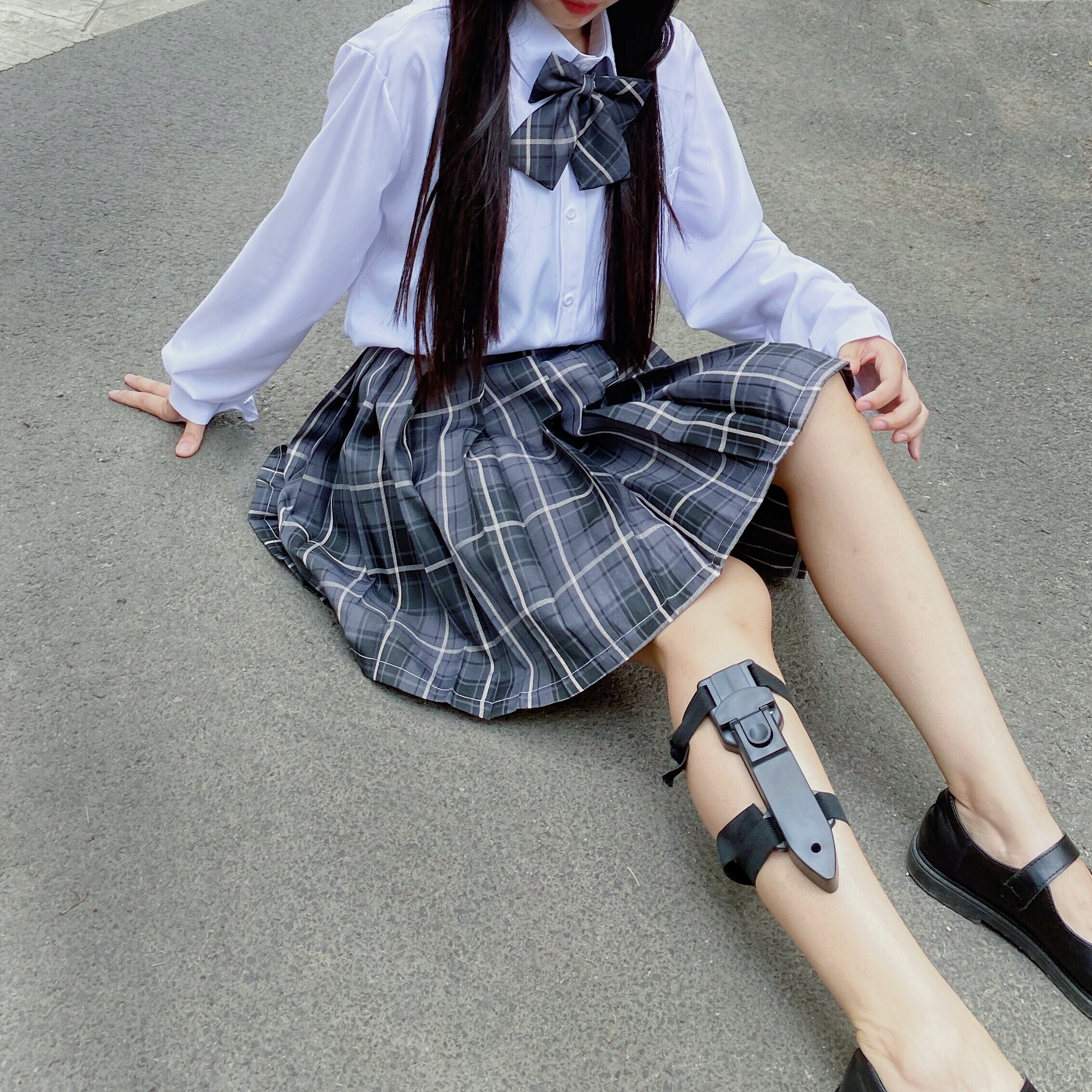 实拍现货烟灰中牌制服馆jk格裙学生高腰日系格子百褶裙短裙女