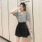 实拍洋气套装女娃娃领JK制服夏季短袖格子衬衫高腰半身裙两件套轮播图1