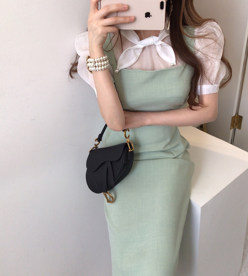 LN21877# 韩国chic纯色衬衣+收腰修身吊带连衣裙两件套 服裝批發女裝批發服飾貨源