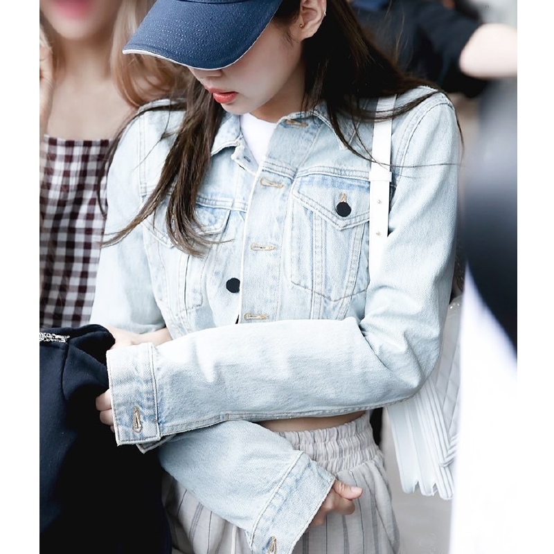 明星jennie同款浅色牛仔外套女短款宽松韩版潮ins百搭高腰牛仔衣