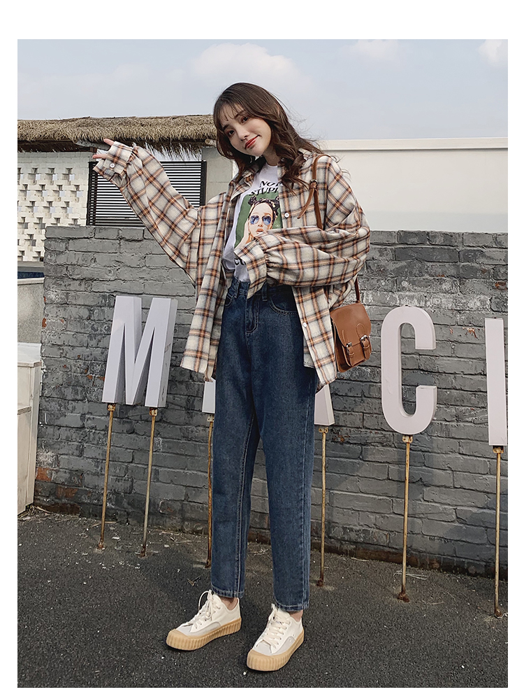 八分九分高腰老爹裤休闲百搭宽松显瘦小直筒学生韩板哈伦牛仔裤女