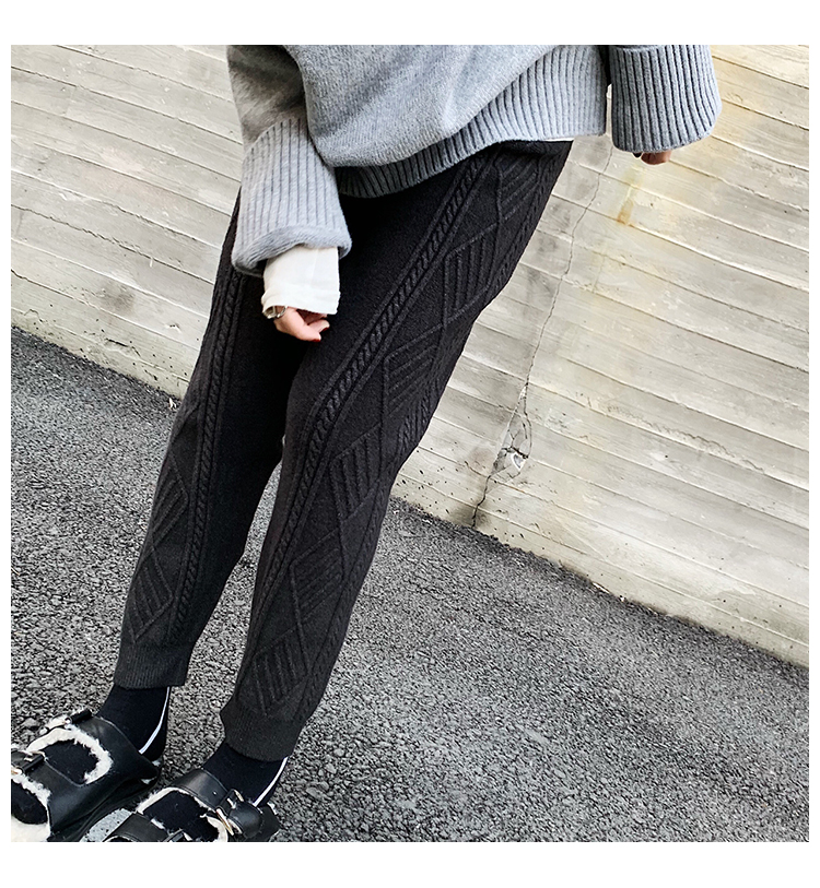 韩版潮宽松加厚小脚萝卜裤奶奶裤外穿毛裤毛线裤针织哈伦裤女