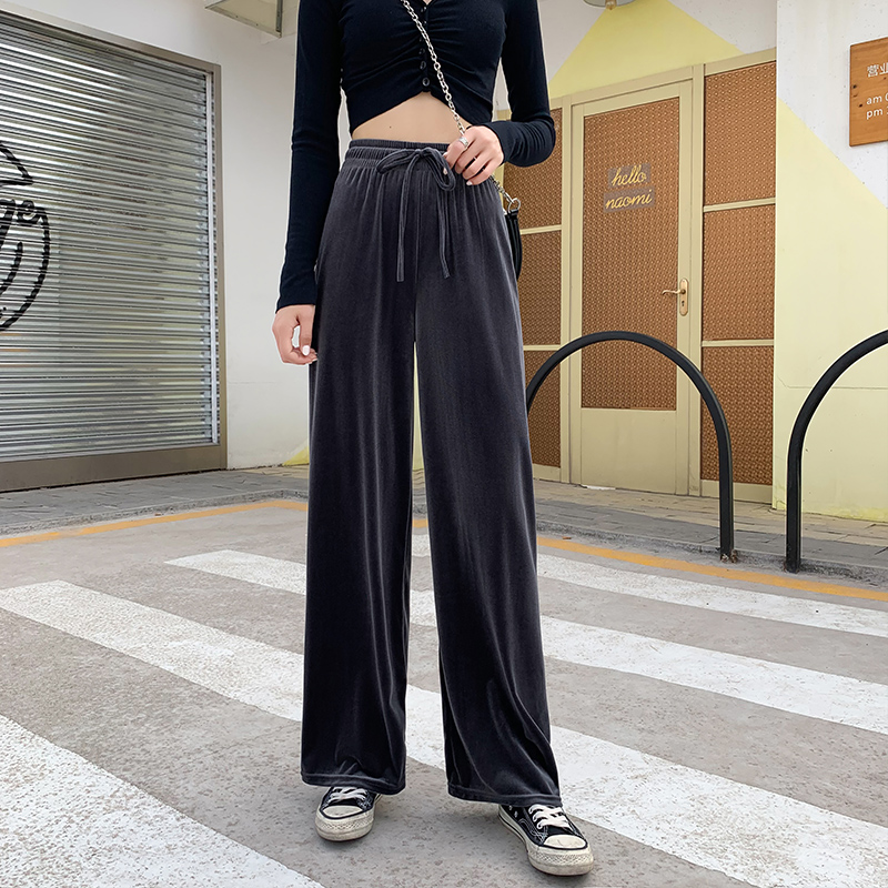 2020秋冬新款休闲裤女金丝绒阔腿拖地裤女士休闲裤
