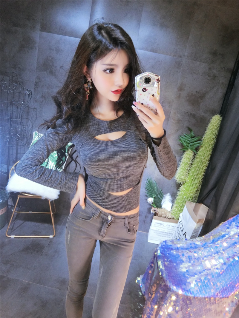 控价不得低于29 夜店女装性感镂空显胸长袖t恤上衣女打底衫