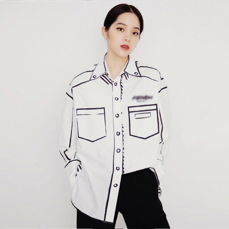 新款ins港味学生涂鸦设计感白色衬衫明星同款宽松百搭上衣衬衣女