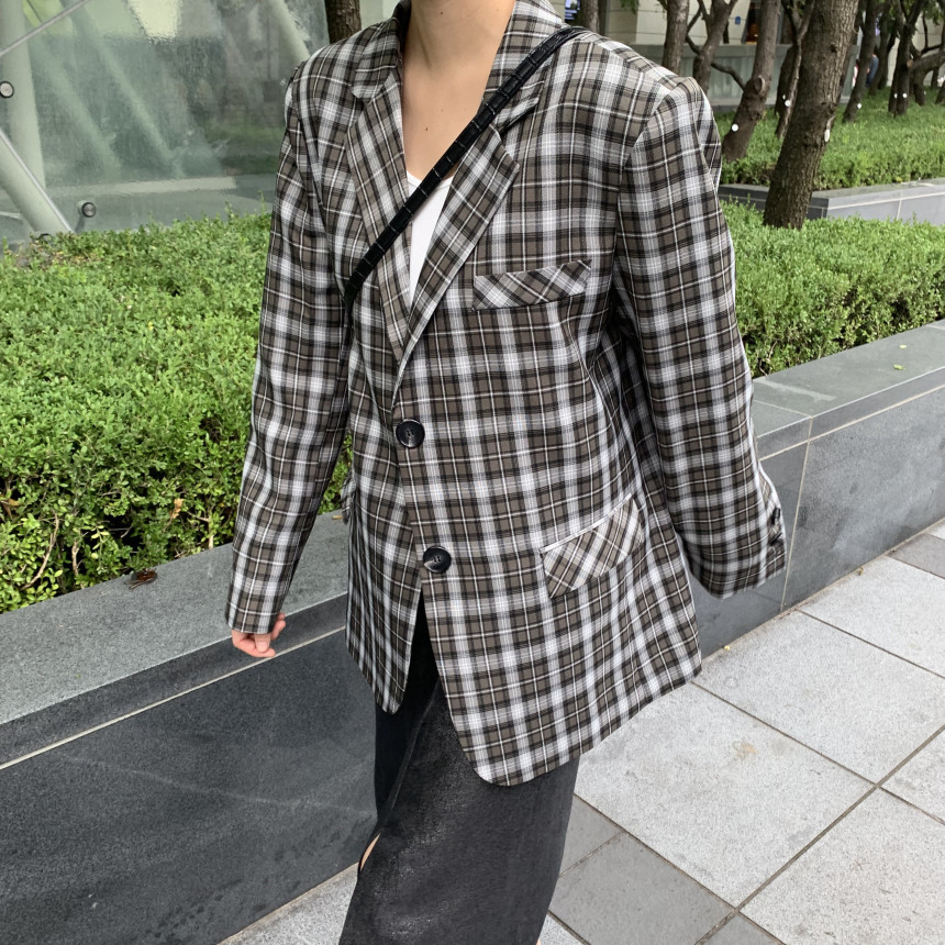 复古英伦风 撞色格纹宽松西装 2色
