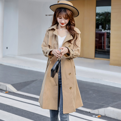实拍卡其色风衣2020新款中长款韩版小个子百搭英伦风秋季外套女