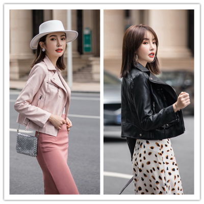 粉色皮衣女装秋季2020新款韩版时尚甜美淑女气质长袖搭配短款外套