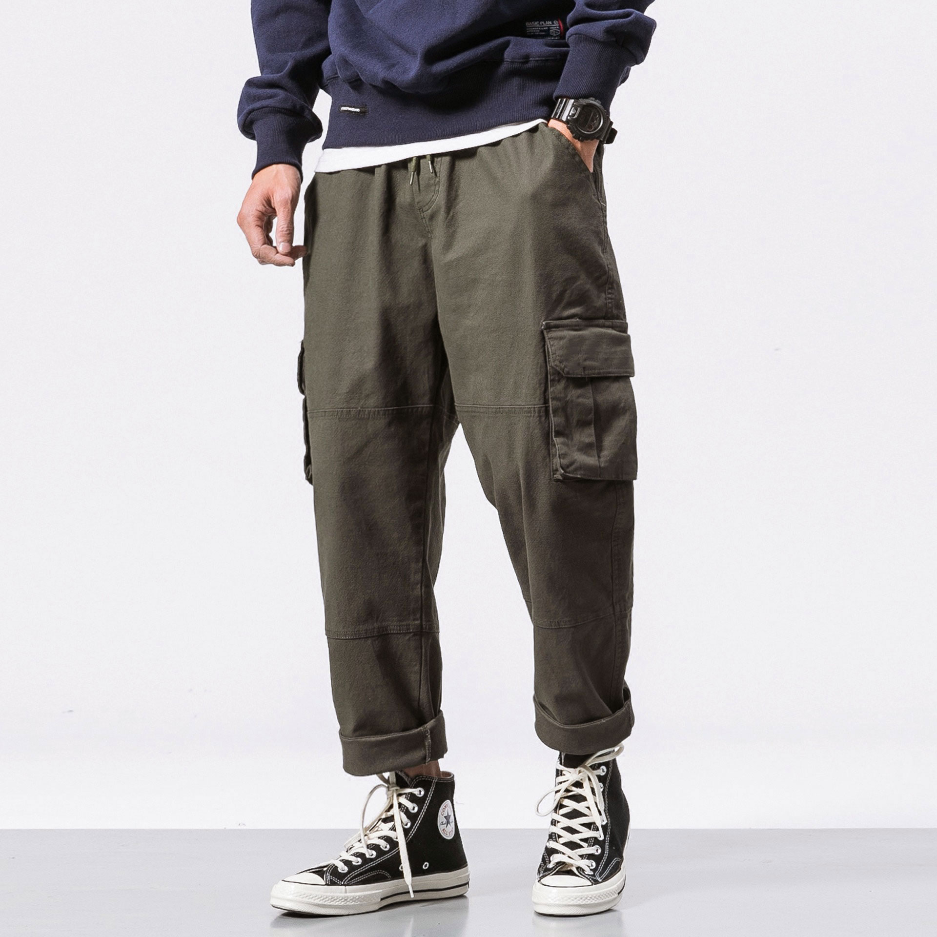 秋冬季新款男士休闲裤男韩版学生多袋直筒哈伦宽松工装长裤男