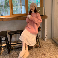 批发春秋新款打底中长款过膝毛衣两件套装蕾丝小个子内搭连衣裙子