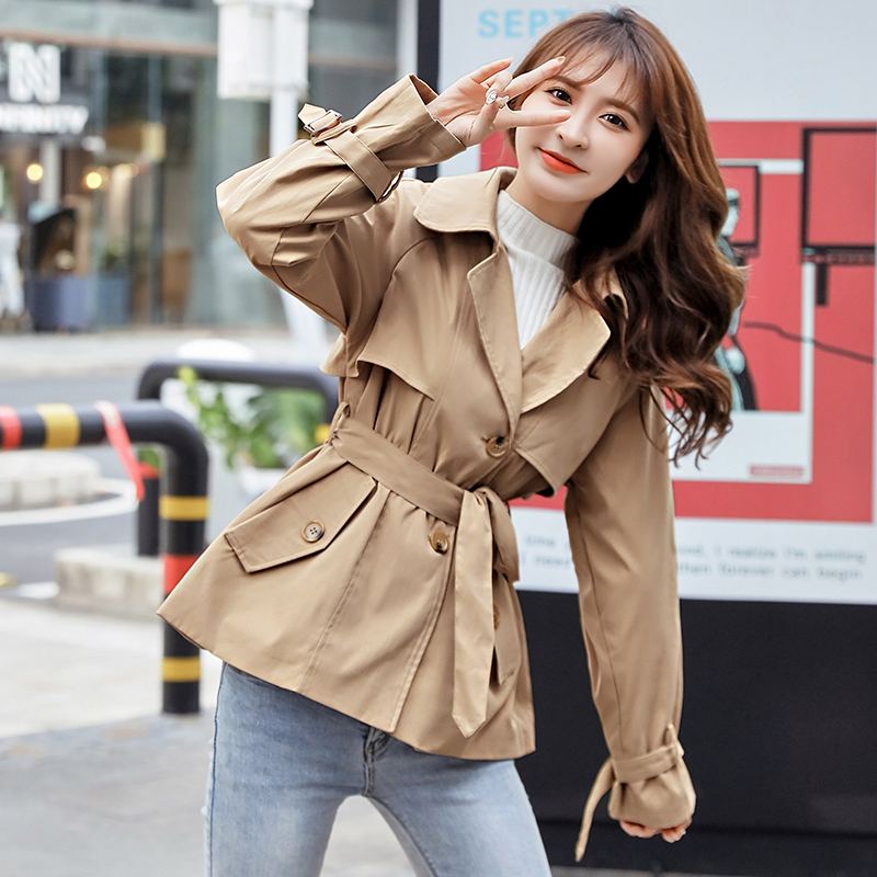 实拍英伦风复古卡其色风衣2020新款秋装短款韩版小个子秋季外套女