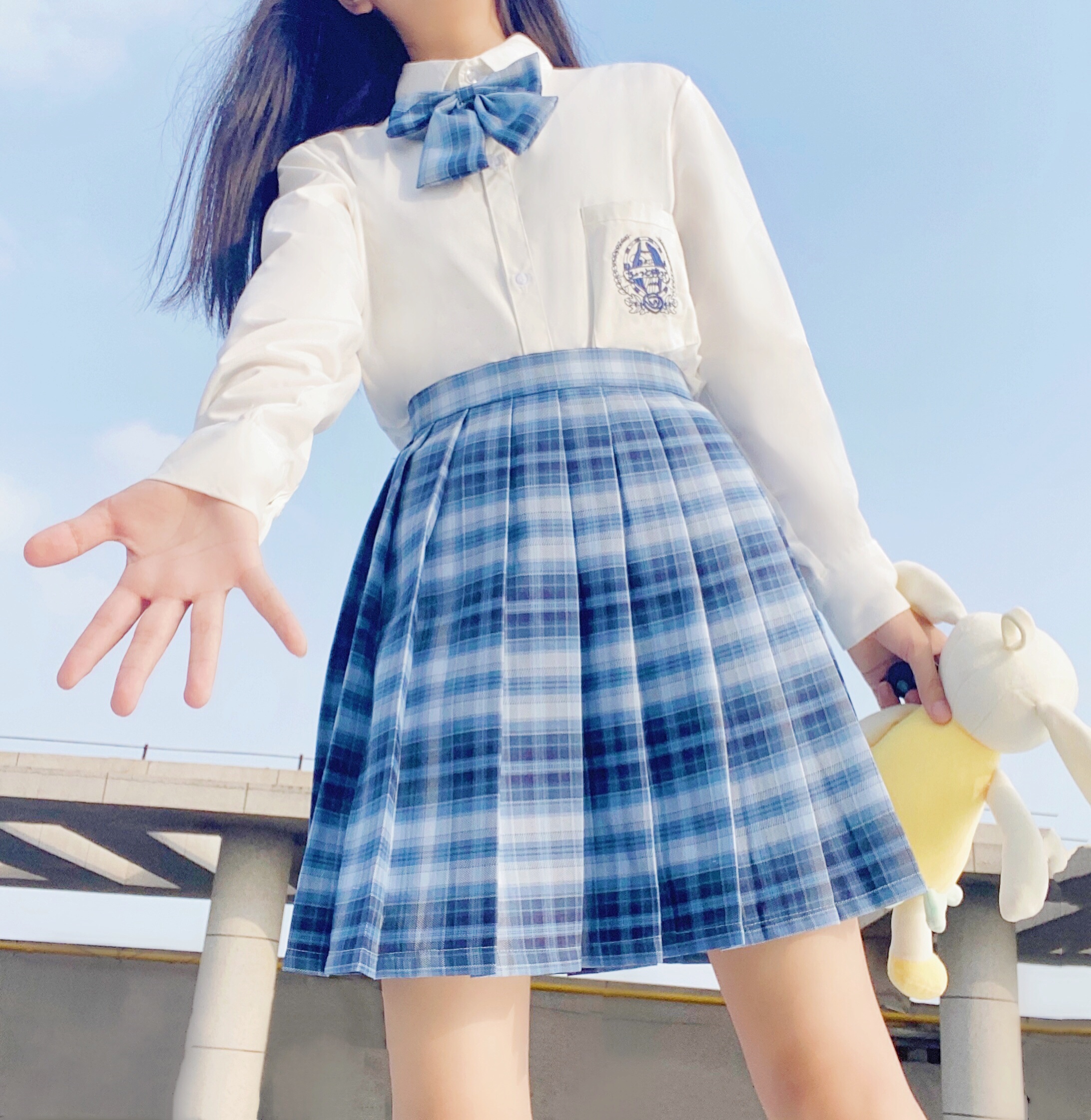 实拍 御茶家鲸屿 秋季长袖刺绣 jk制服裙正版百褶裙格裙