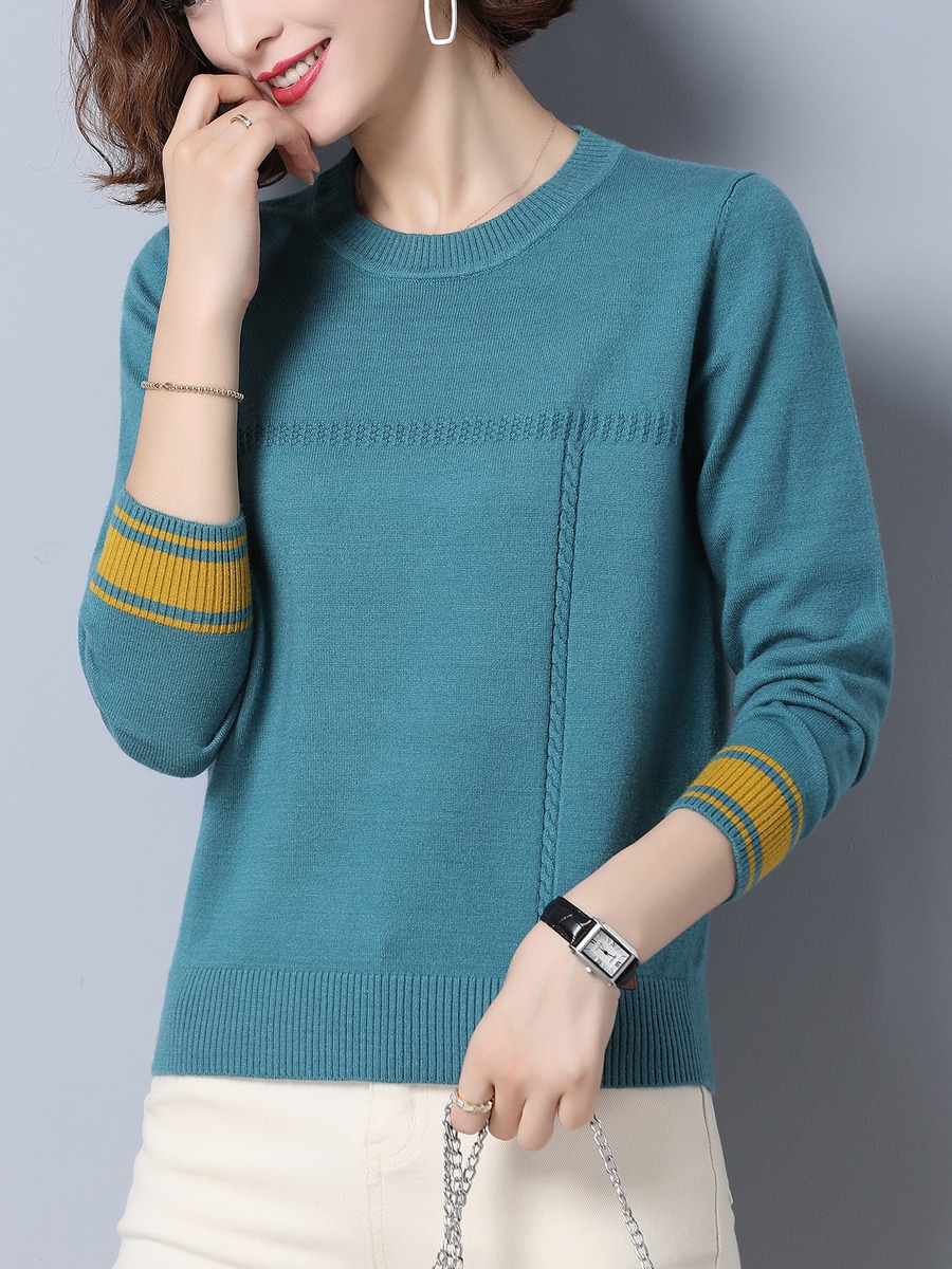 2020秋冬新款韩版女装时尚长袖圆领洋气套头短款打底毛衣针织衫女