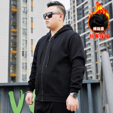 批发加绒加厚秋<b class='q'>冬</b>上衣加肥加大连帽开衫长袖卫衣大码男装宽松休闲外套