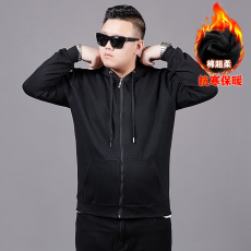 批发加绒加厚秋<b class='q'>冬</b>上装加肥加大连帽开衫长袖卫衣大码男装宽松休闲外套