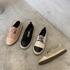 批发小香风拼接徽章麻绳女鞋