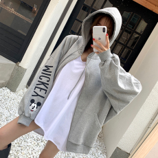 批发原版现货  百搭休闲后背印花连帽<b class='q'>长袖</b>拉链卫衣