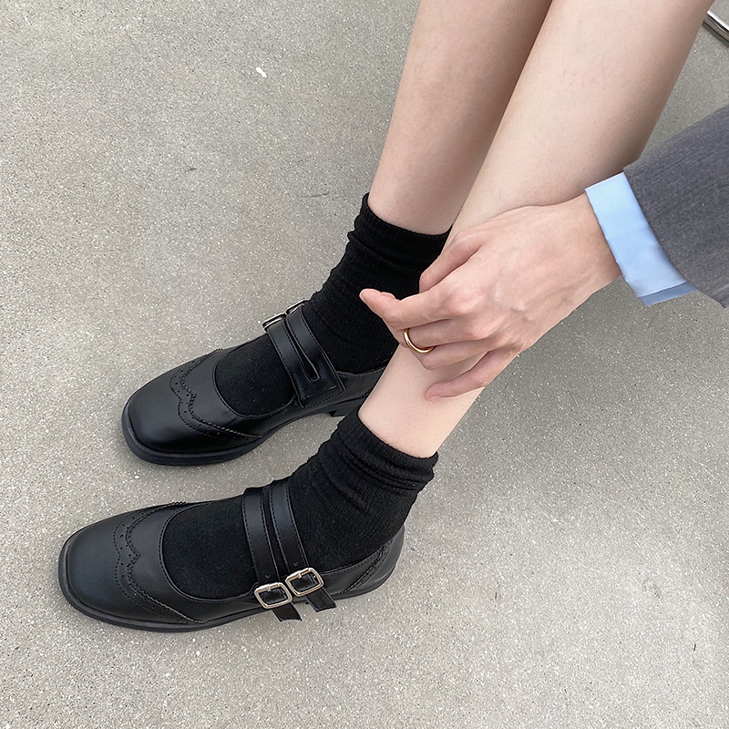 学院小皮鞋女英伦风2020年秋季新款可踩跟系带低跟粗跟软底单鞋女