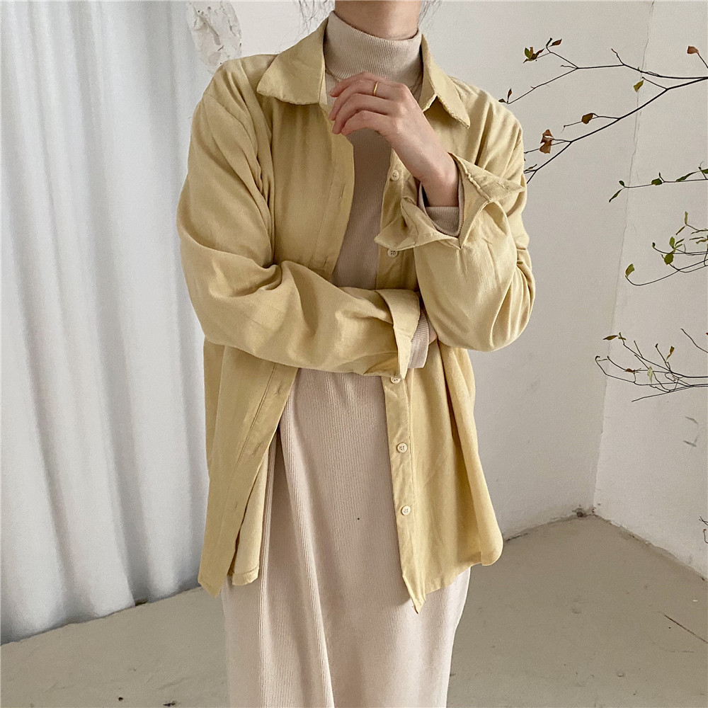 实拍～纯色灯芯绒衬衫百搭单穿搭配裙子当外套都可