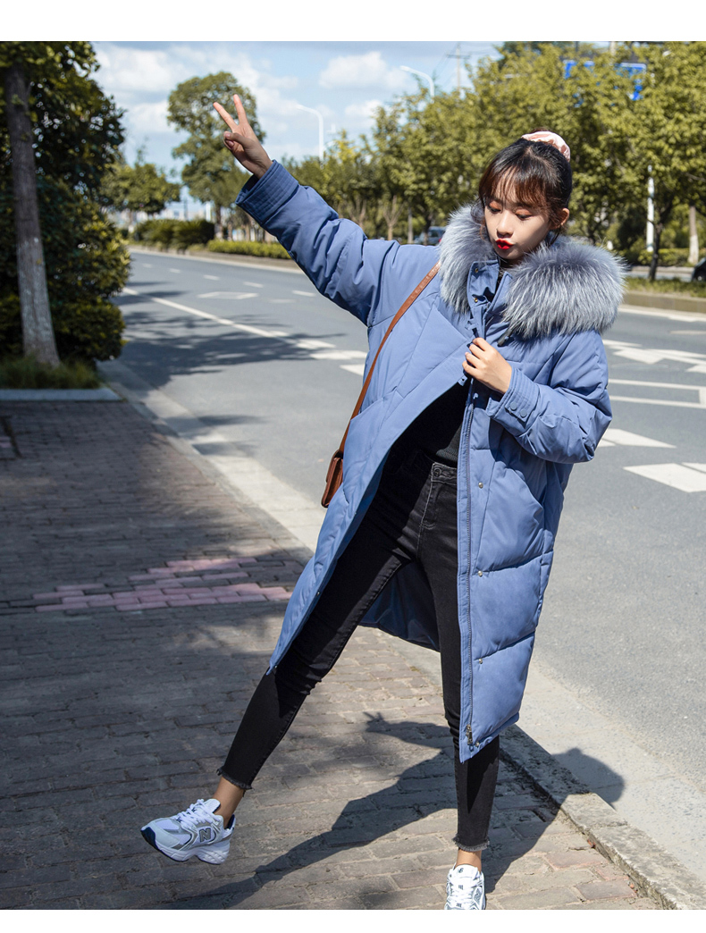 实拍2020新款韩版时尚夏诗文牛角扣羽绒服女中长款加厚棉服外套女