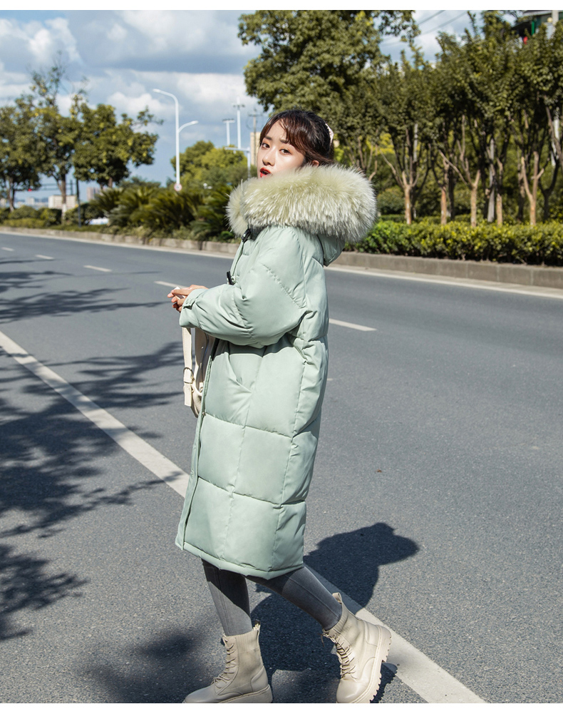 实拍2020新款韩版时尚夏诗文牛角扣羽绒服女中长款加厚棉服外套女