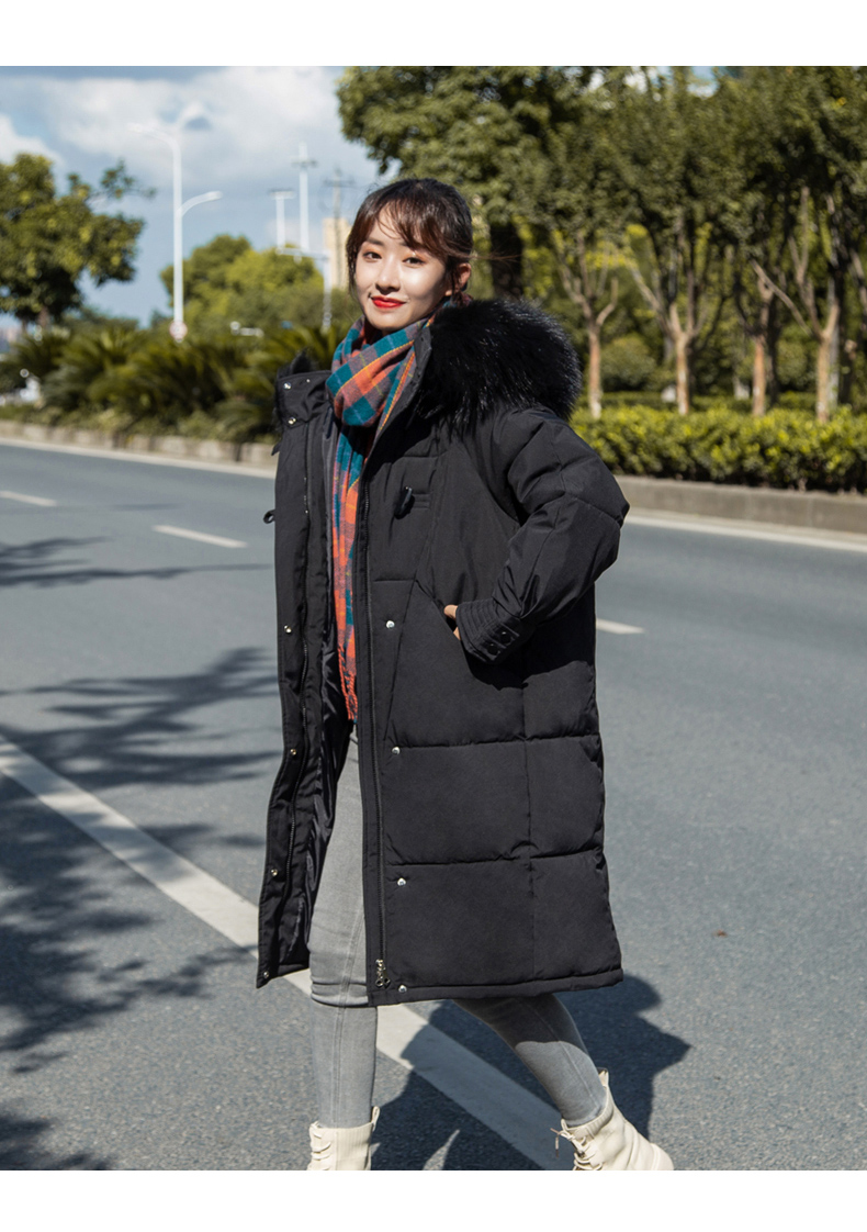 实拍2020新款韩版时尚夏诗文牛角扣羽绒服女中长款加厚棉服外套女